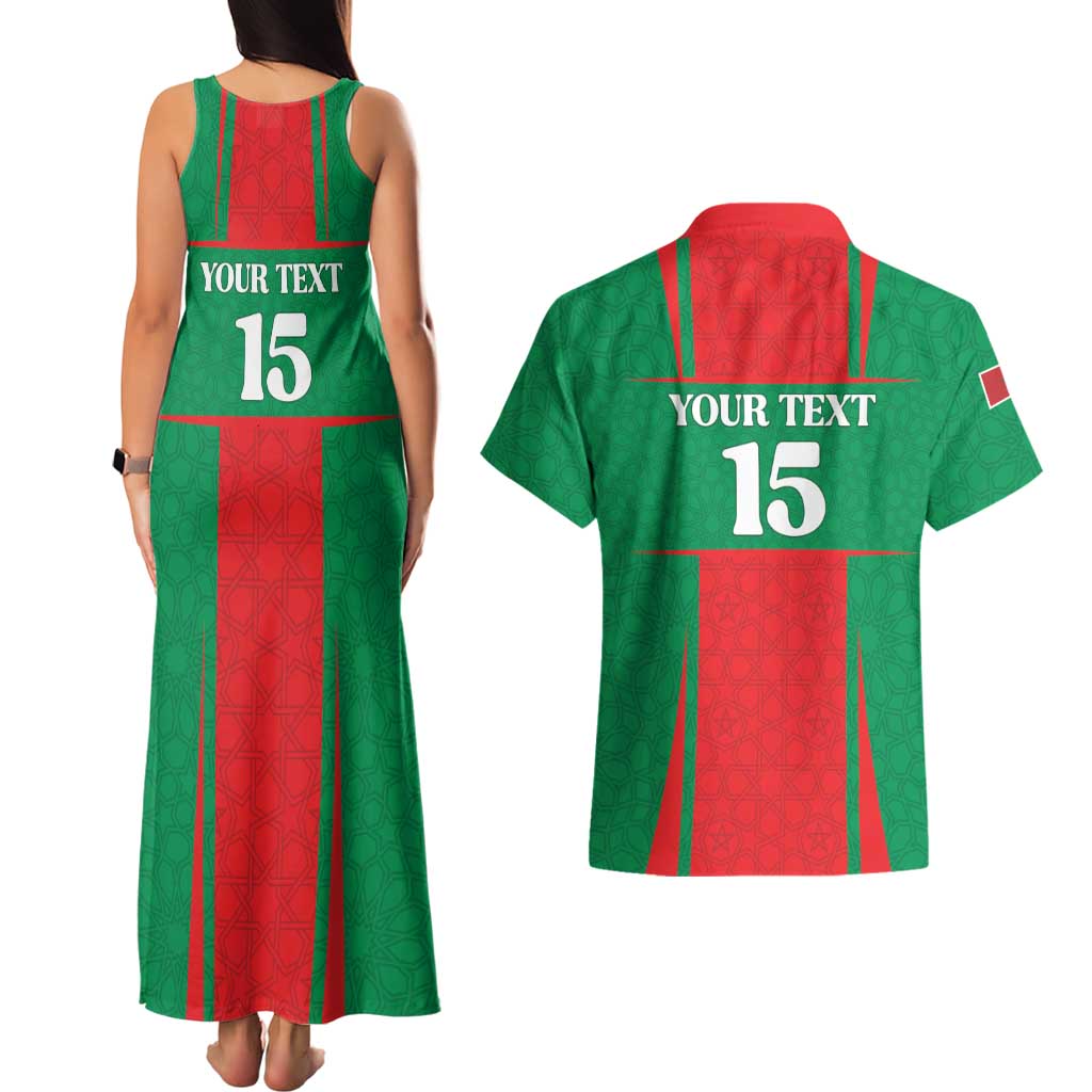 Custom Morocco Football Couples Matching Tank Maxi Dress and Hawaiian Shirt Go Champions Atlas Lions - Red - Wonder Print Shop
