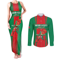 Custom Morocco Football Couples Matching Tank Maxi Dress and Long Sleeve Button Shirt Go Champions Atlas Lions - Red - Wonder Print Shop