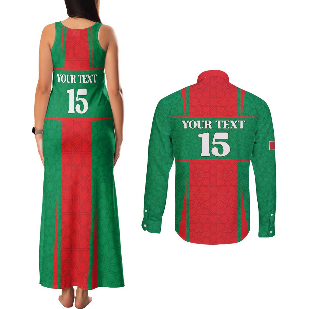 Custom Morocco Football Couples Matching Tank Maxi Dress and Long Sleeve Button Shirt Go Champions Atlas Lions - Red - Wonder Print Shop