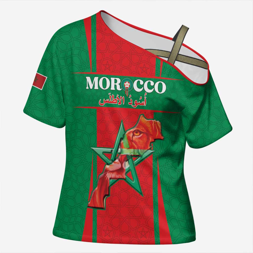 Custom Morocco Football Cross Shoulder Shirt Go Champions Atlas Lions - Red - Wonder Print Shop