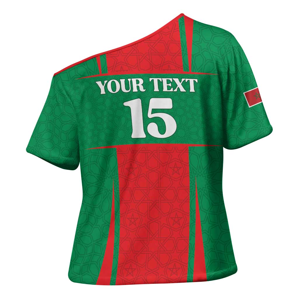 Custom Morocco Football Cross Shoulder Shirt Go Champions Atlas Lions - Red - Wonder Print Shop