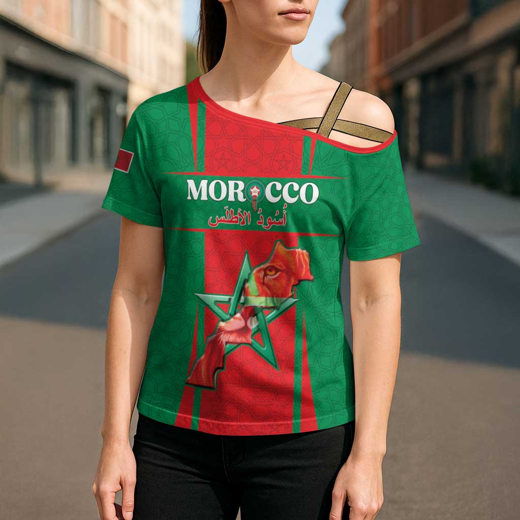 Custom Morocco Football Cross Shoulder Shirt Go Champions Atlas Lions - Red - Wonder Print Shop