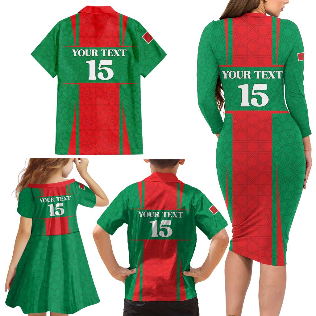 Custom Morocco Football Family Matching Long Sleeve Bodycon Dress and Hawaiian Shirt Go Champions Atlas Lions - Red - Wonder Print Shop