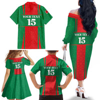 Custom Morocco Football Family Matching Off The Shoulder Long Sleeve Dress and Hawaiian Shirt Go Champions Atlas Lions - Red - Wonder Print Shop