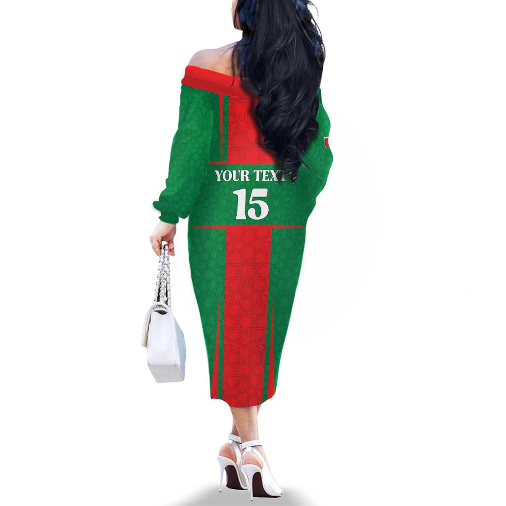 Custom Morocco Football Family Matching Off The Shoulder Long Sleeve Dress and Hawaiian Shirt Go Champions Atlas Lions - Red - Wonder Print Shop