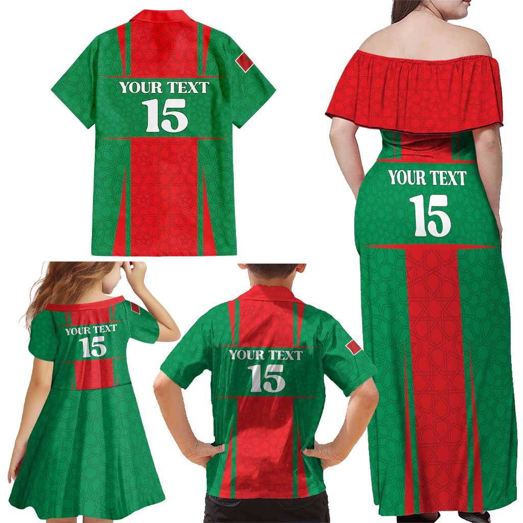 Custom Morocco Football Family Matching Off Shoulder Maxi Dress and Hawaiian Shirt Go Champions Atlas Lions - Red - Wonder Print Shop