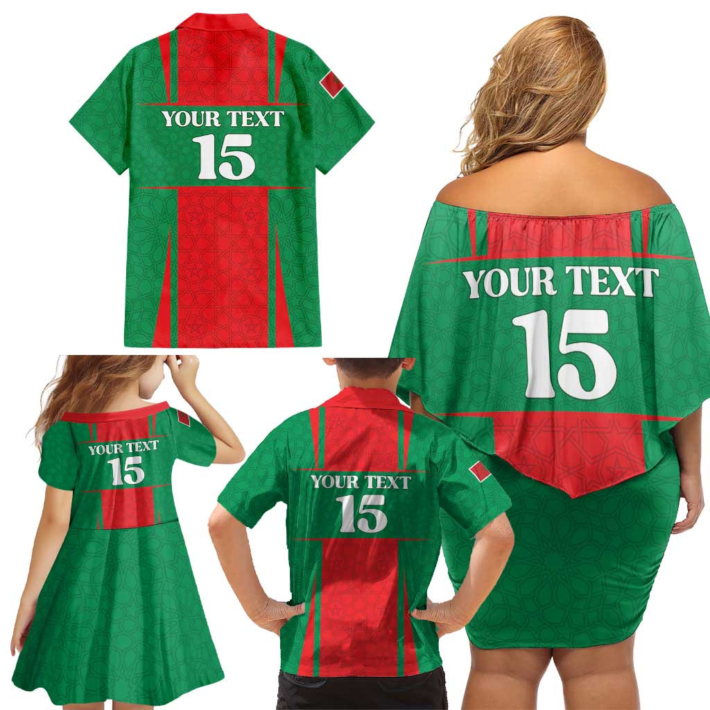 Custom Morocco Football Family Matching Off Shoulder Short Dress and Hawaiian Shirt Go Champions Atlas Lions - Red - Wonder Print Shop