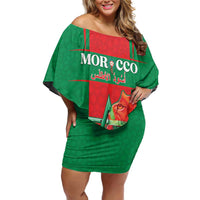 Custom Morocco Football Family Matching Off Shoulder Short Dress and Hawaiian Shirt Go Champions Atlas Lions - Red - Wonder Print Shop