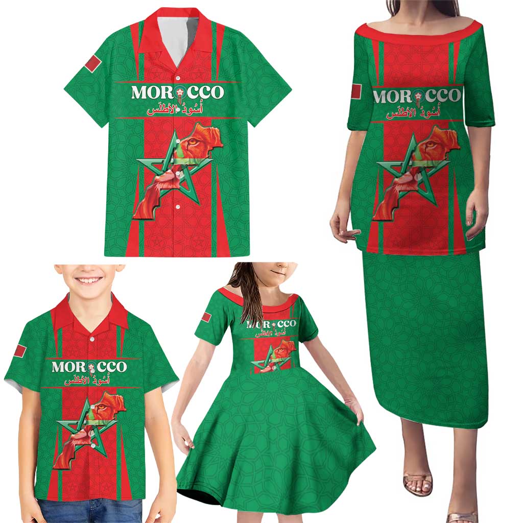 Custom Morocco Football Family Matching Puletasi and Hawaiian Shirt Go Champions Atlas Lions - Red - Wonder Print Shop