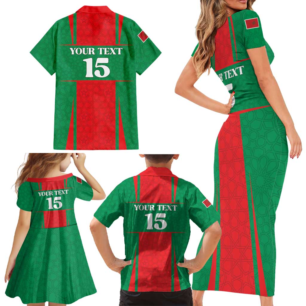 Custom Morocco Football Family Matching Short Sleeve Bodycon Dress and Hawaiian Shirt Go Champions Atlas Lions - Red - Wonder Print Shop