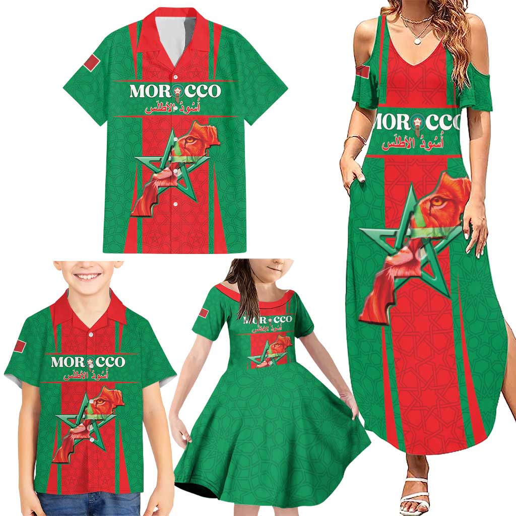 Custom Morocco Football Family Matching Summer Maxi Dress and Hawaiian Shirt Go Champions Atlas Lions - Red - Wonder Print Shop