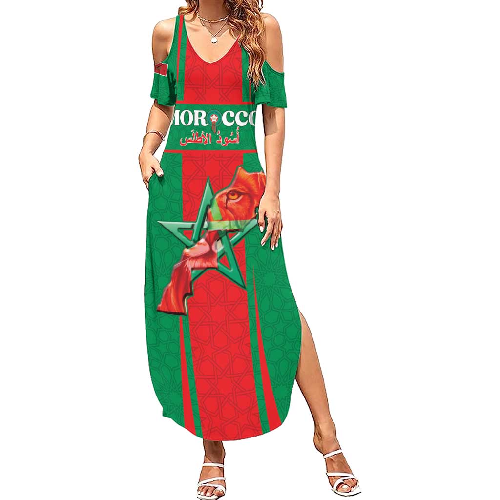 Custom Morocco Football Family Matching Summer Maxi Dress and Hawaiian Shirt Go Champions Atlas Lions - Red - Wonder Print Shop