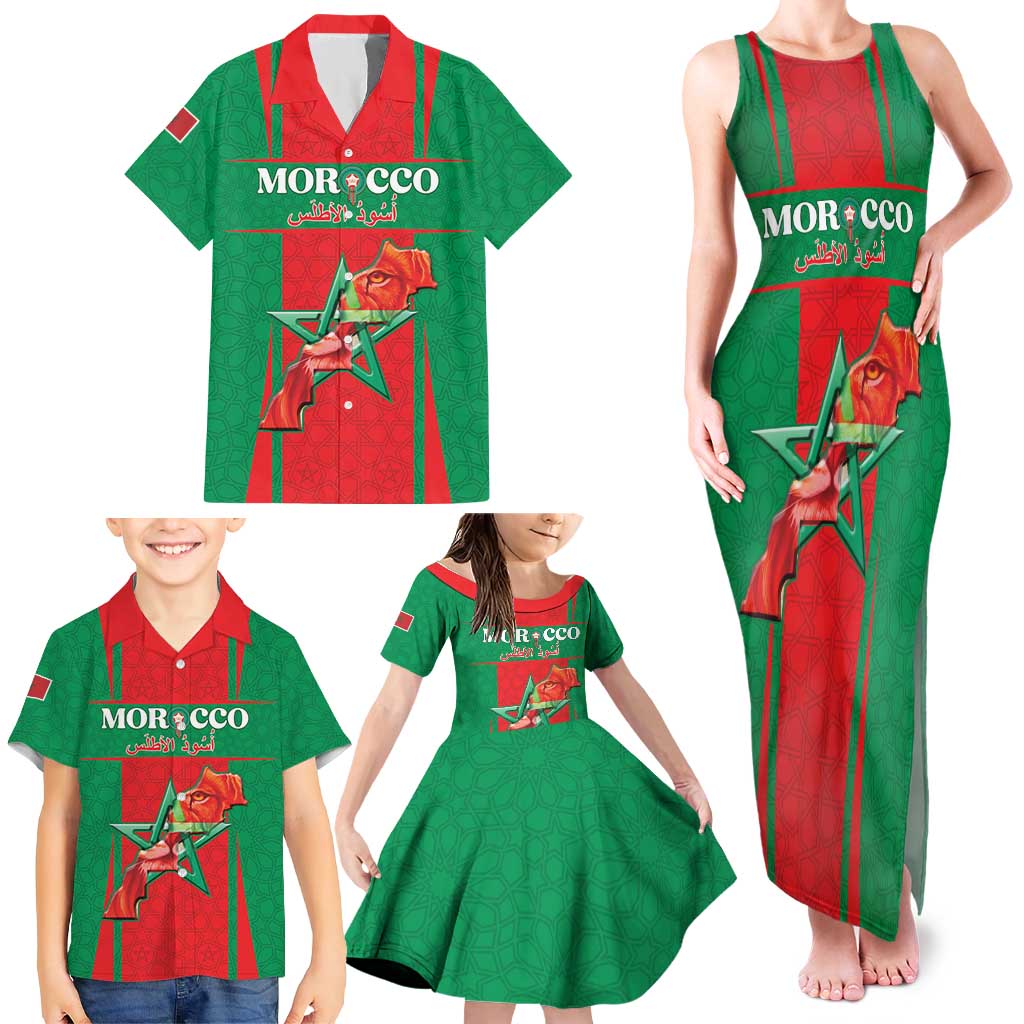 Custom Morocco Football Family Matching Tank Maxi Dress and Hawaiian Shirt Go Champions Atlas Lions - Red - Wonder Print Shop