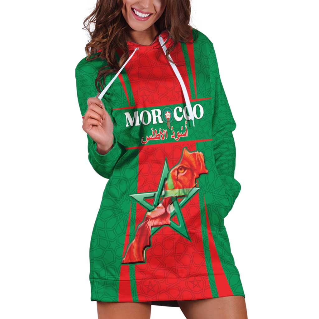 Custom Morocco Football Hoodie Dress Go Champions Atlas Lions - Red - Wonder Print Shop