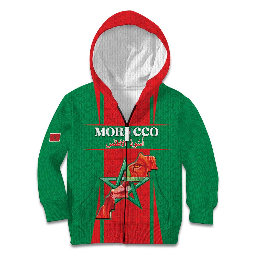 Custom Morocco Football Kid Hoodie Go Champions Atlas Lions - Red - Wonder Print Shop