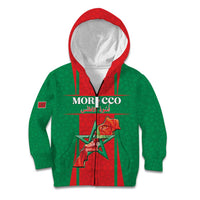 Custom Morocco Football Kid Hoodie Go Champions Atlas Lions - Red - Wonder Print Shop
