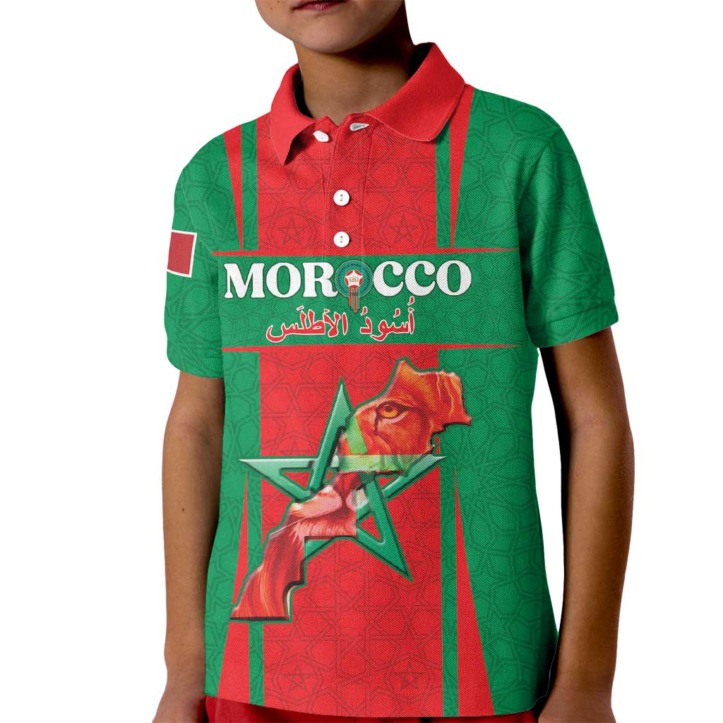 Custom Morocco Football Kid Polo Shirt Go Champions Atlas Lions - Red - Wonder Print Shop