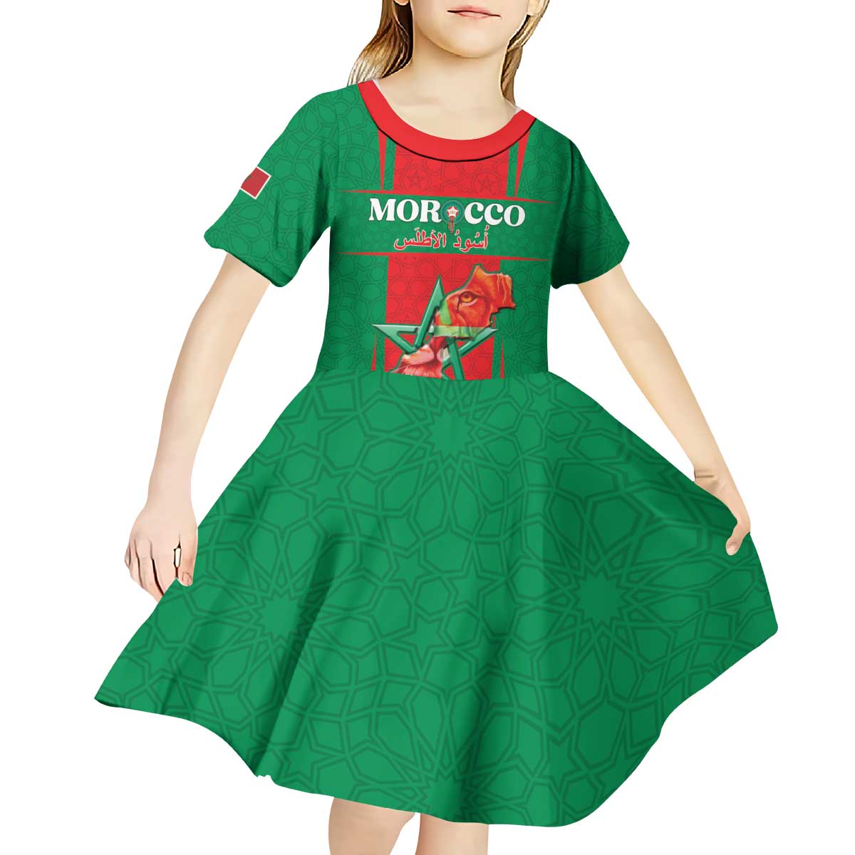 Custom Morocco Football Kid Short Sleeve Dress Go Champions Atlas Lions - Red - Wonder Print Shop