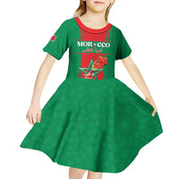 Custom Morocco Football Kid Short Sleeve Dress Go Champions Atlas Lions - Red - Wonder Print Shop