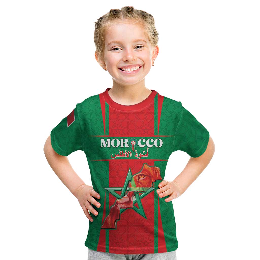 Custom Morocco Football Kid T Shirt Go Champions Atlas Lions - Red - Wonder Print Shop