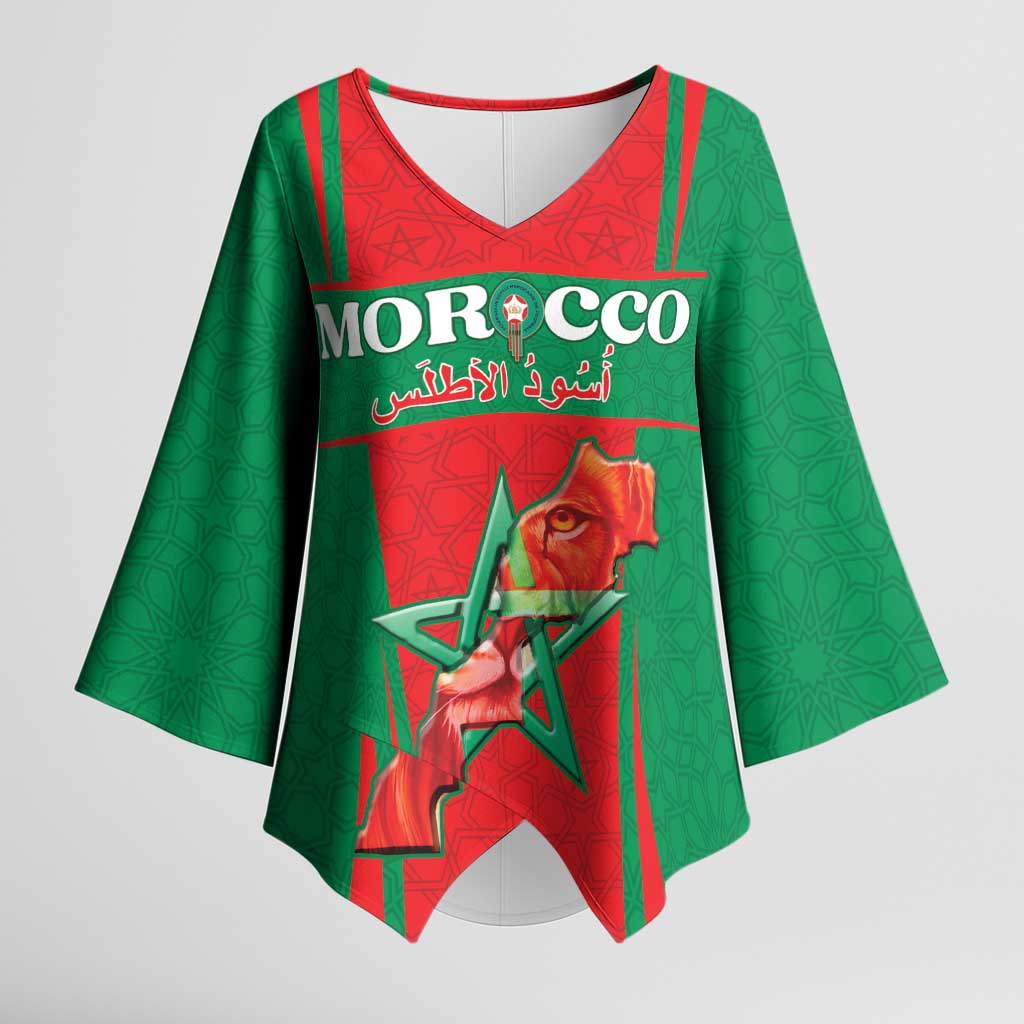 Custom Morocco Football Kimono Sleeve Blouse Go Champions Atlas Lions - Red - Wonder Print Shop