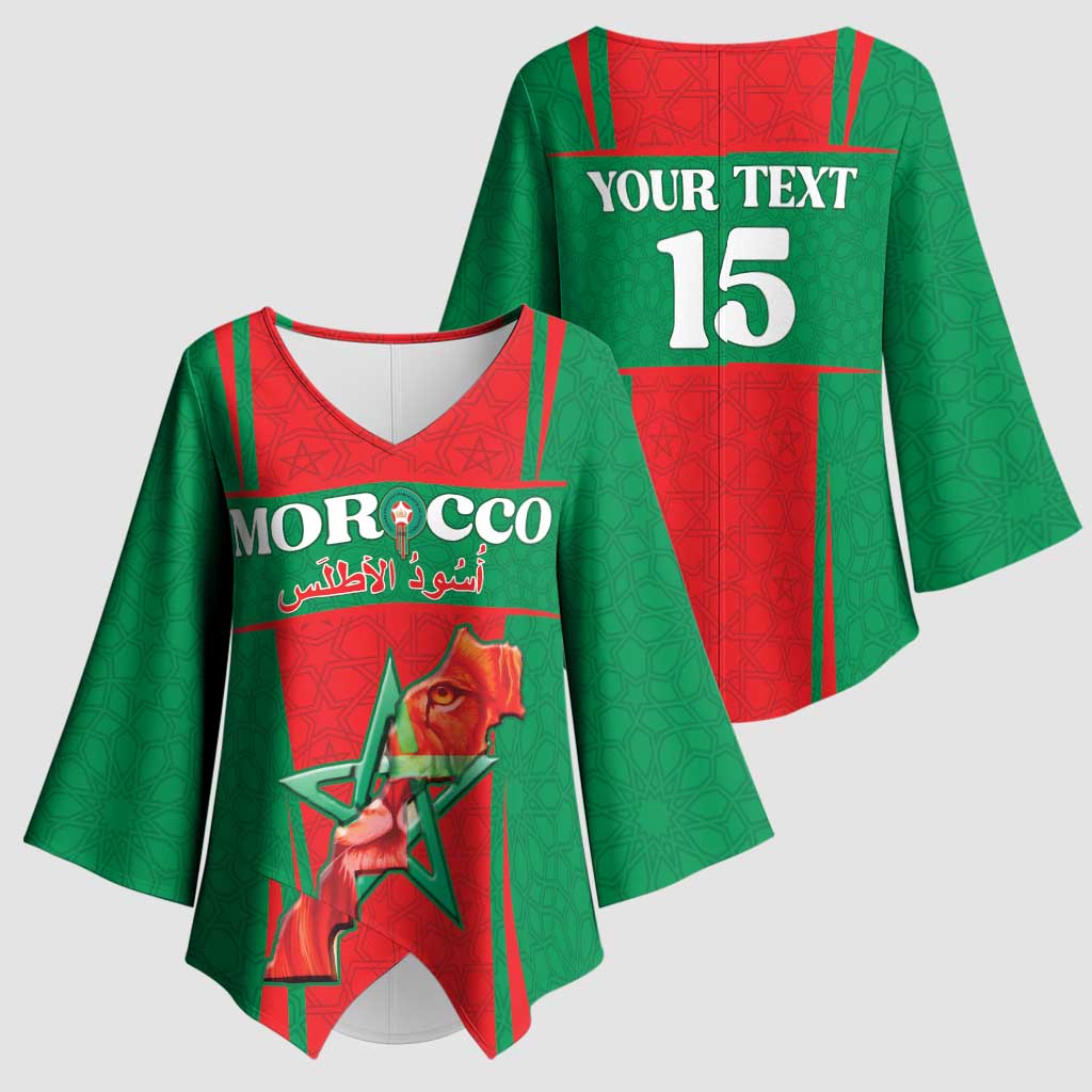 Custom Morocco Football Kimono Sleeve Blouse Go Champions Atlas Lions - Red - Wonder Print Shop