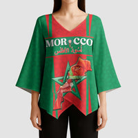 Custom Morocco Football Kimono Sleeve Blouse Go Champions Atlas Lions - Red - Wonder Print Shop