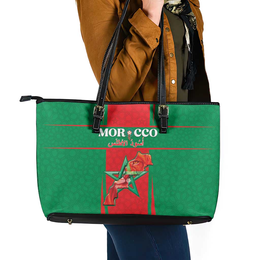 Morocco Football Leather Tote Bag Go Champions Atlas Lions - Red - Wonder Print Shop