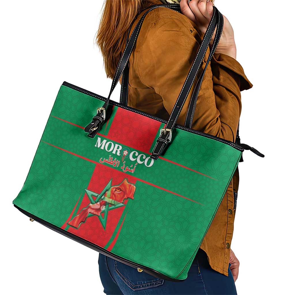 Morocco Football Leather Tote Bag Go Champions Atlas Lions - Red - Wonder Print Shop