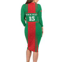 Custom Morocco Football Long Sleeve Bodycon Dress Go Champions Atlas Lions - Red - Wonder Print Shop