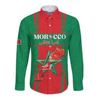 Custom Morocco Football Long Sleeve Button Shirt Go Champions Atlas Lions - Red - Wonder Print Shop