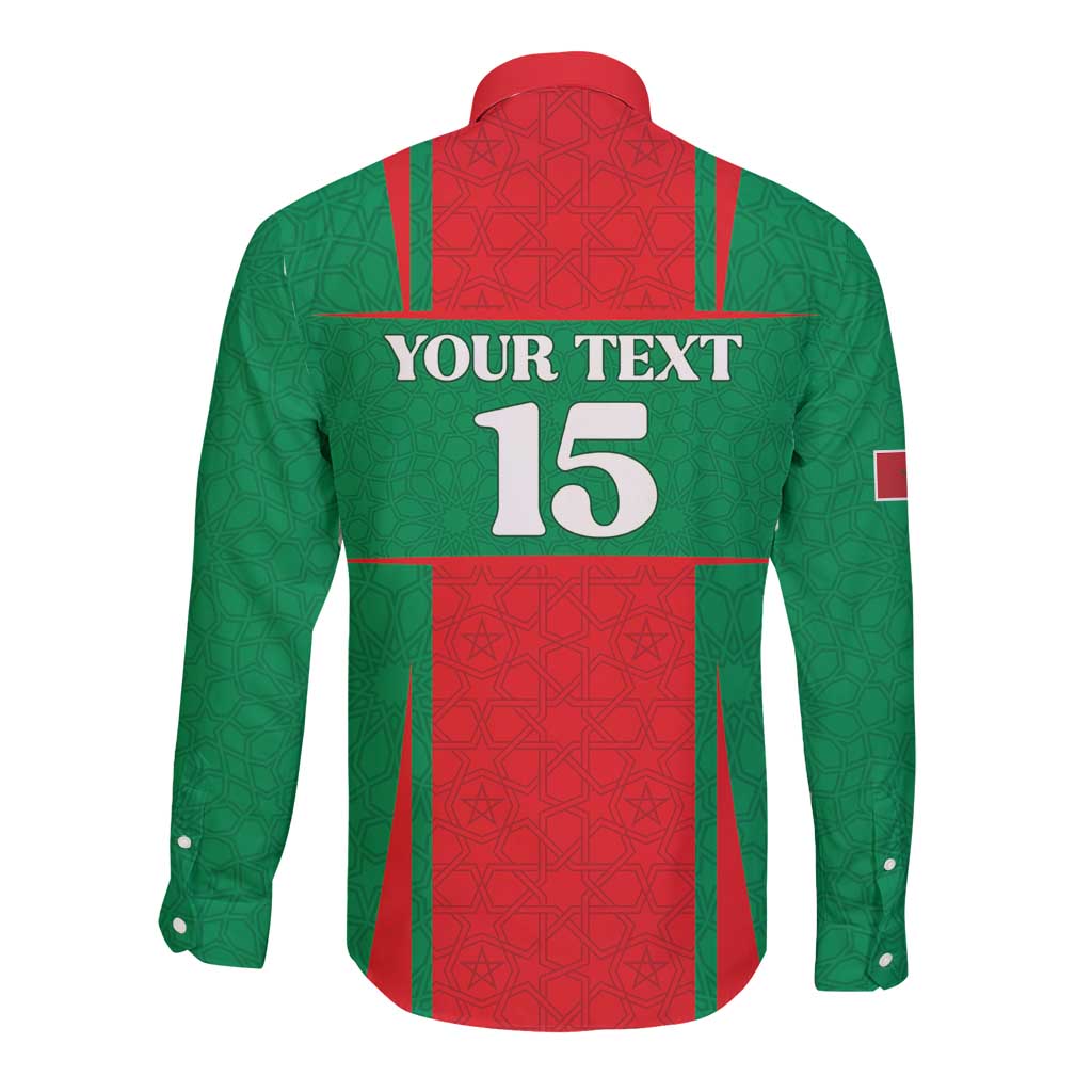 Custom Morocco Football Long Sleeve Button Shirt Go Champions Atlas Lions - Red - Wonder Print Shop