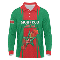 Custom Morocco Football Long Sleeve Polo Shirt Go Champions Atlas Lions - Red - Wonder Print Shop