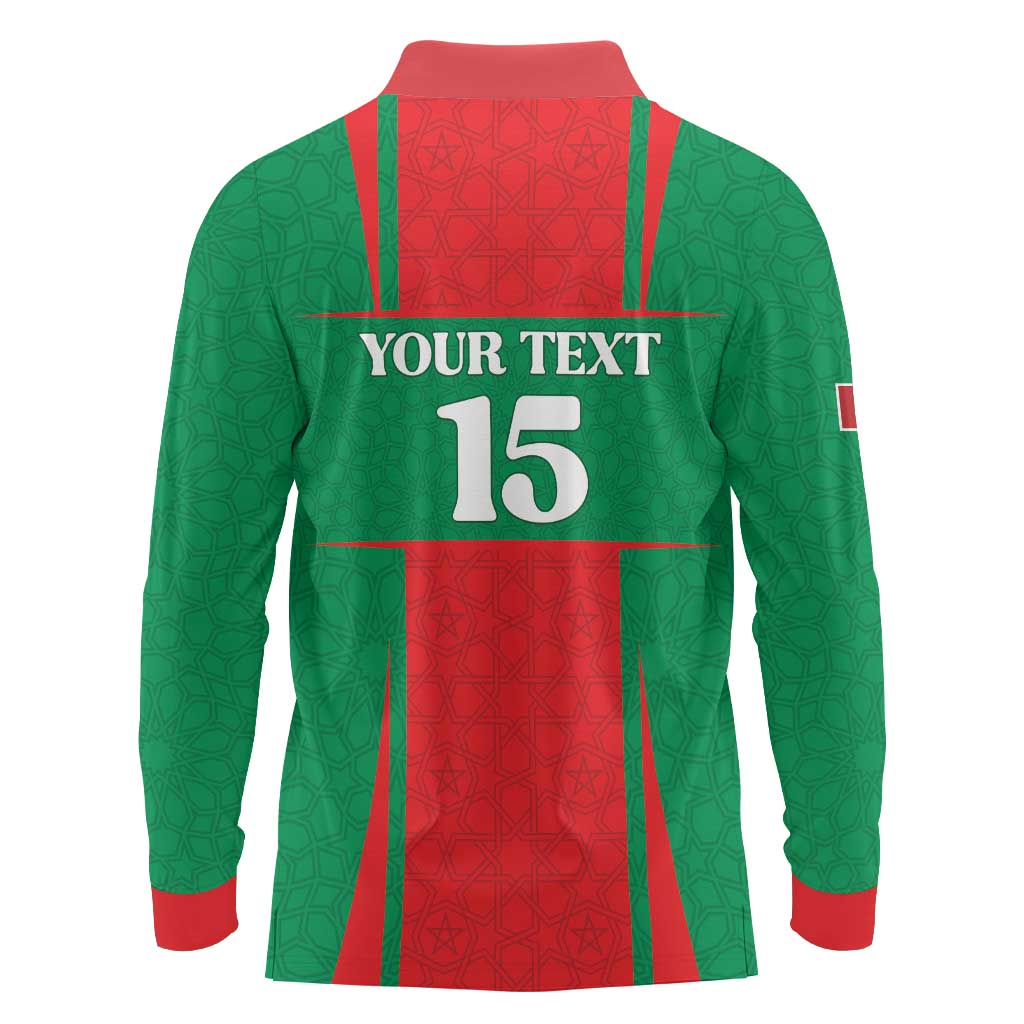 Custom Morocco Football Long Sleeve Polo Shirt Go Champions Atlas Lions - Red - Wonder Print Shop