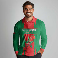 Custom Morocco Football Long Sleeve Polo Shirt Go Champions Atlas Lions - Red - Wonder Print Shop
