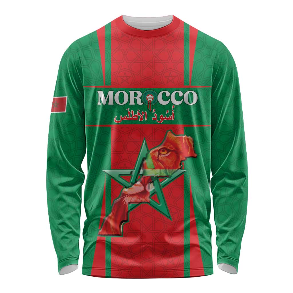 Custom Morocco Football Long Sleeve Shirt Go Champions Atlas Lions - Red - Wonder Print Shop