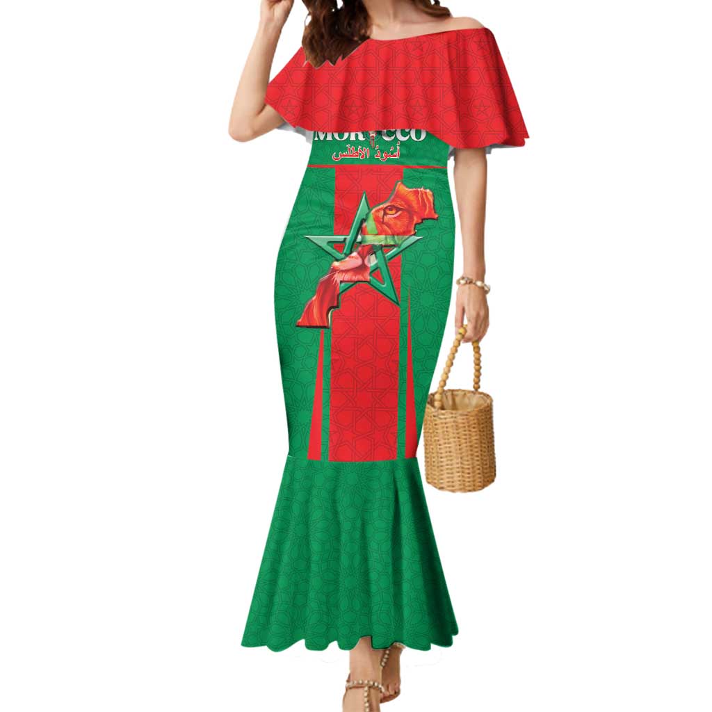 Custom Morocco Football Mermaid Dress Go Champions Atlas Lions - Red - Wonder Print Shop