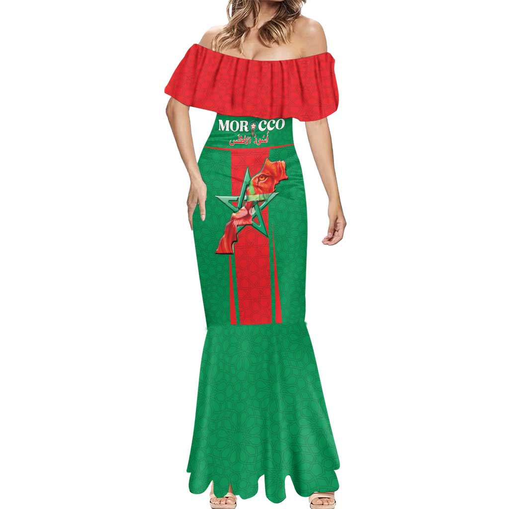 Custom Morocco Football Mermaid Dress Go Champions Atlas Lions - Red - Wonder Print Shop