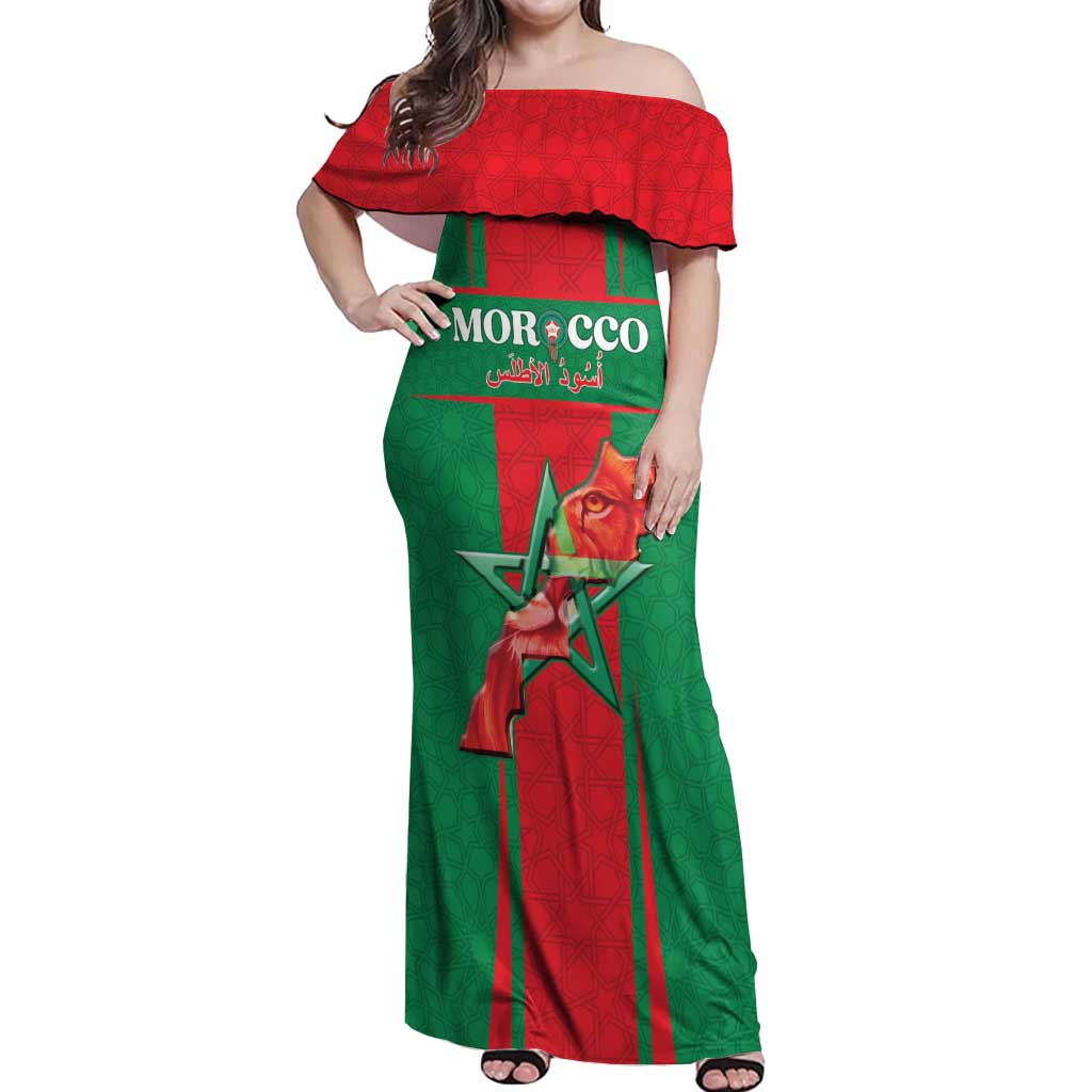 Custom Morocco Football Off Shoulder Maxi Dress Go Champions Atlas Lions - Red - Wonder Print Shop