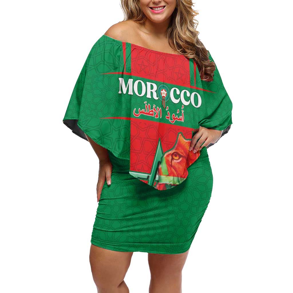 Custom Morocco Football Off Shoulder Short Dress Go Champions Atlas Lions - Red - Wonder Print Shop