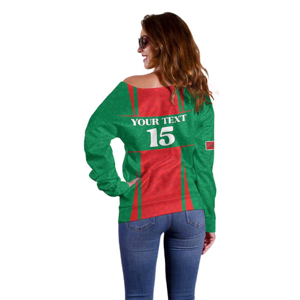 Custom Morocco Football Off Shoulder Sweater Go Champions Atlas Lions - Red - Wonder Print Shop