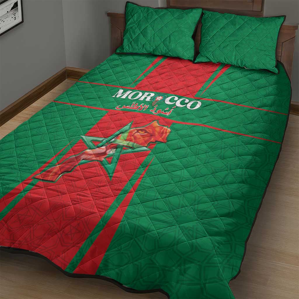 Morocco Football Quilt Bed Set Go Champions Atlas Lions - Red - Wonder Print Shop