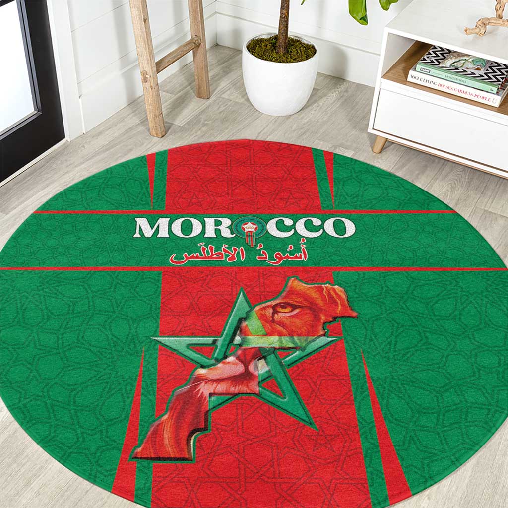 Morocco Football Round Carpet Go Champions Atlas Lions - Red - Wonder Print Shop