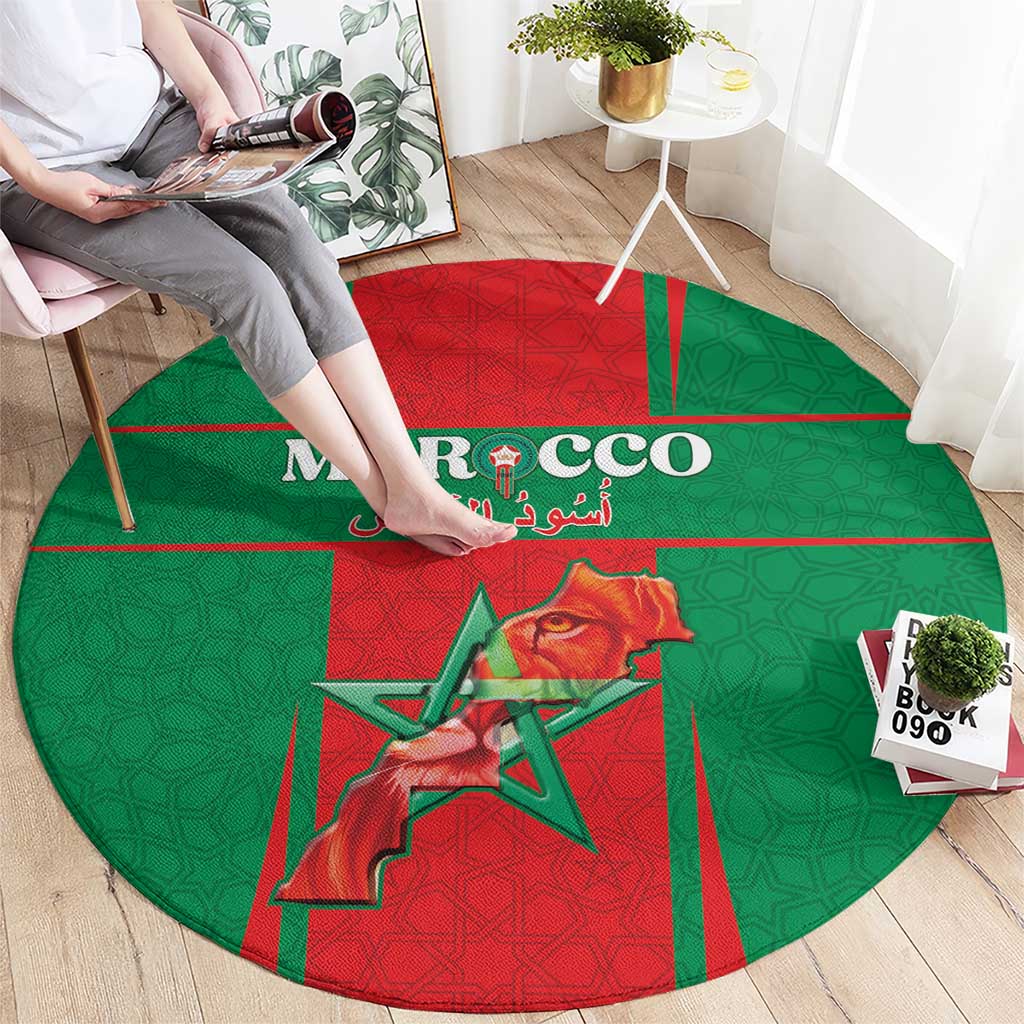 Morocco Football Round Carpet Go Champions Atlas Lions - Red - Wonder Print Shop