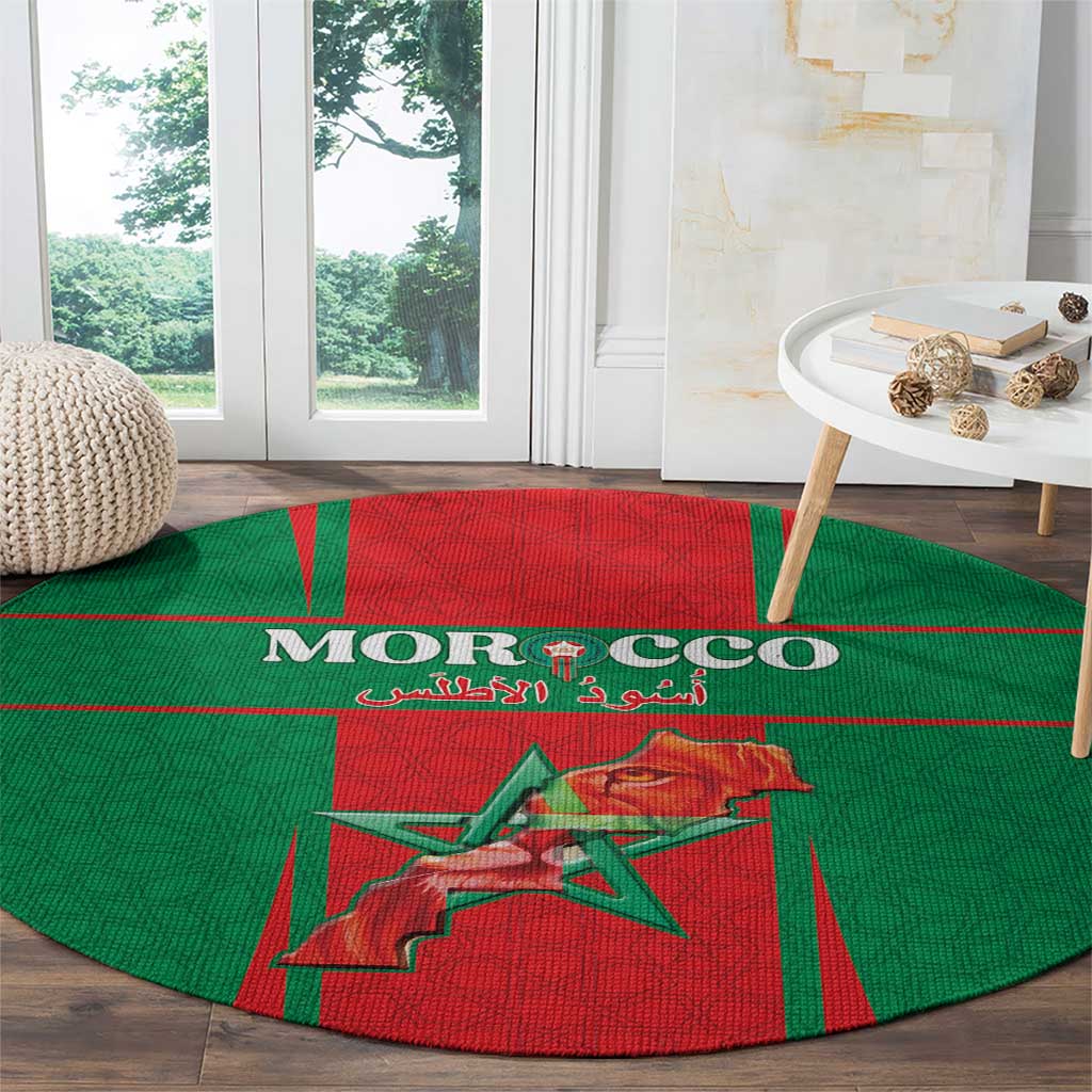 Morocco Football Round Carpet Go Champions Atlas Lions - Red - Wonder Print Shop