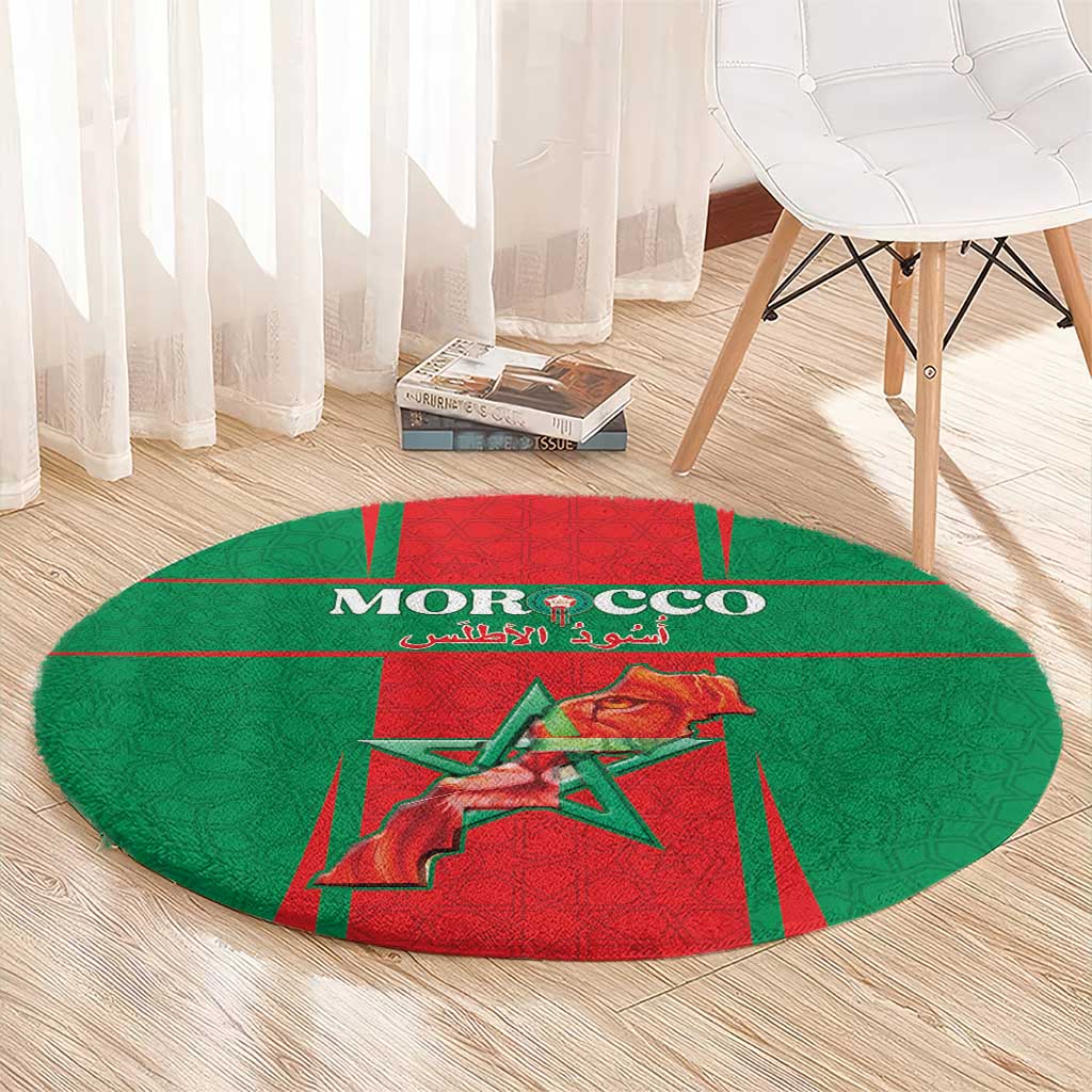 Morocco Football Round Carpet Go Champions Atlas Lions - Red - Wonder Print Shop