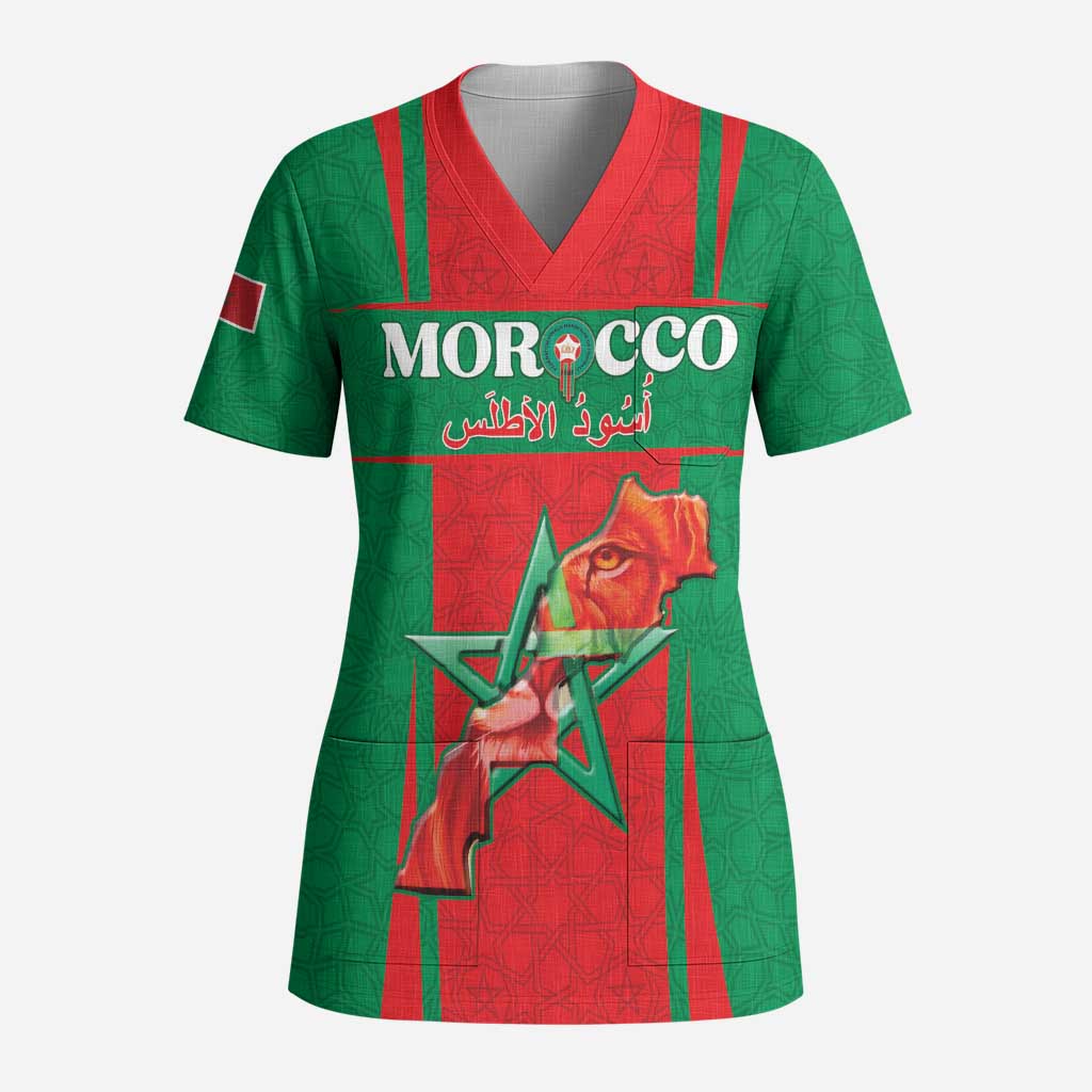 Custom Morocco Football Scrub Top Go Champions Atlas Lions - Red - Wonder Print Shop