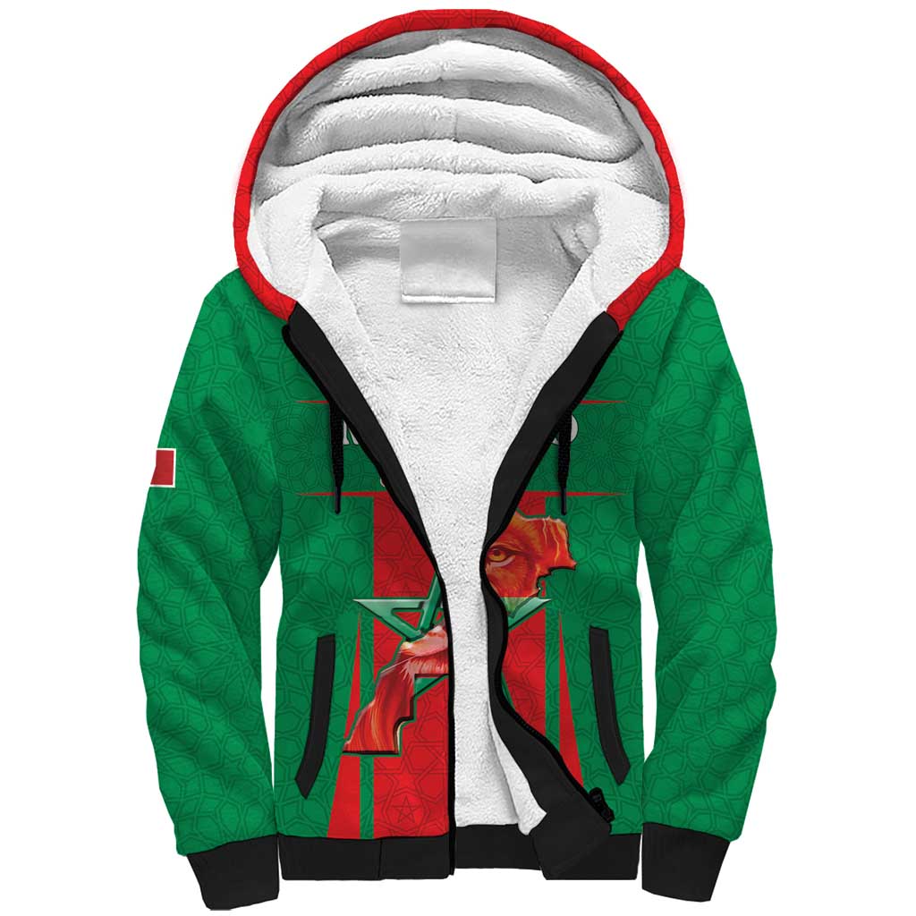 Custom Morocco Football Sherpa Hoodie Go Champions Atlas Lions - Red - Wonder Print Shop