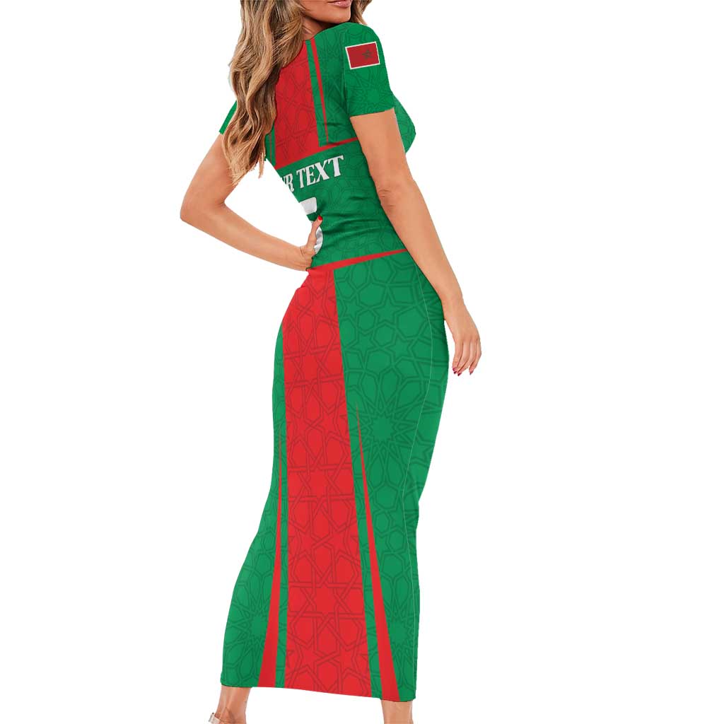 Custom Morocco Football Short Sleeve Bodycon Dress Go Champions Atlas Lions - Red - Wonder Print Shop