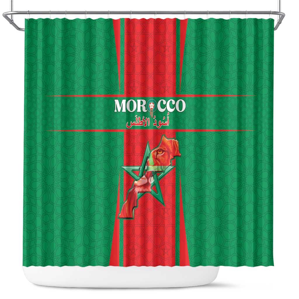 Morocco Football Shower Curtain Go Champions Atlas Lions - Red - Wonder Print Shop